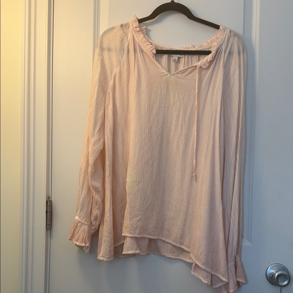 Wonderly Pale Blush Ruffle V-Neck Peasant Blouse